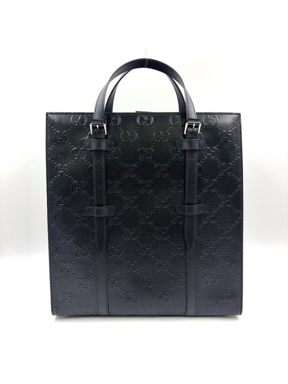 Gucci GG Embossed Calfskin Black Tote Silver